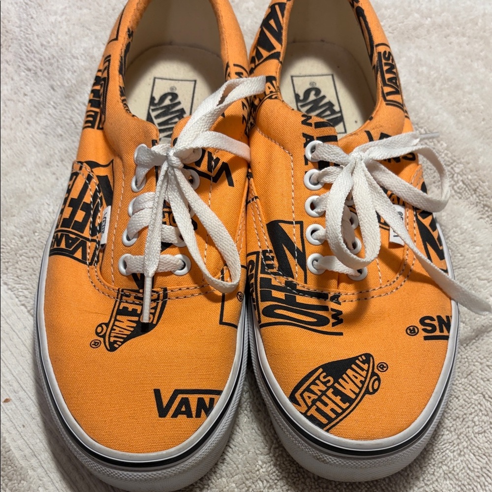 Vans Orange and Black Logo Canvas Sneakers